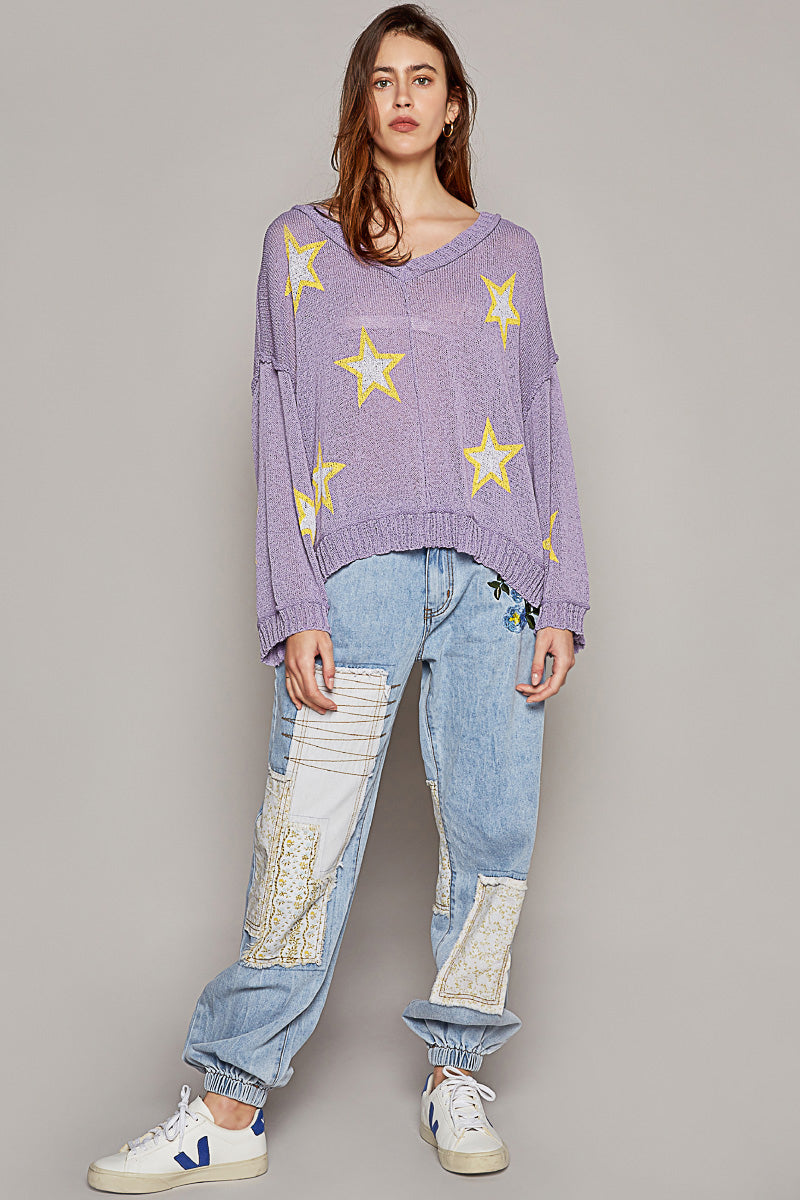 Grape Knit Top with Stars