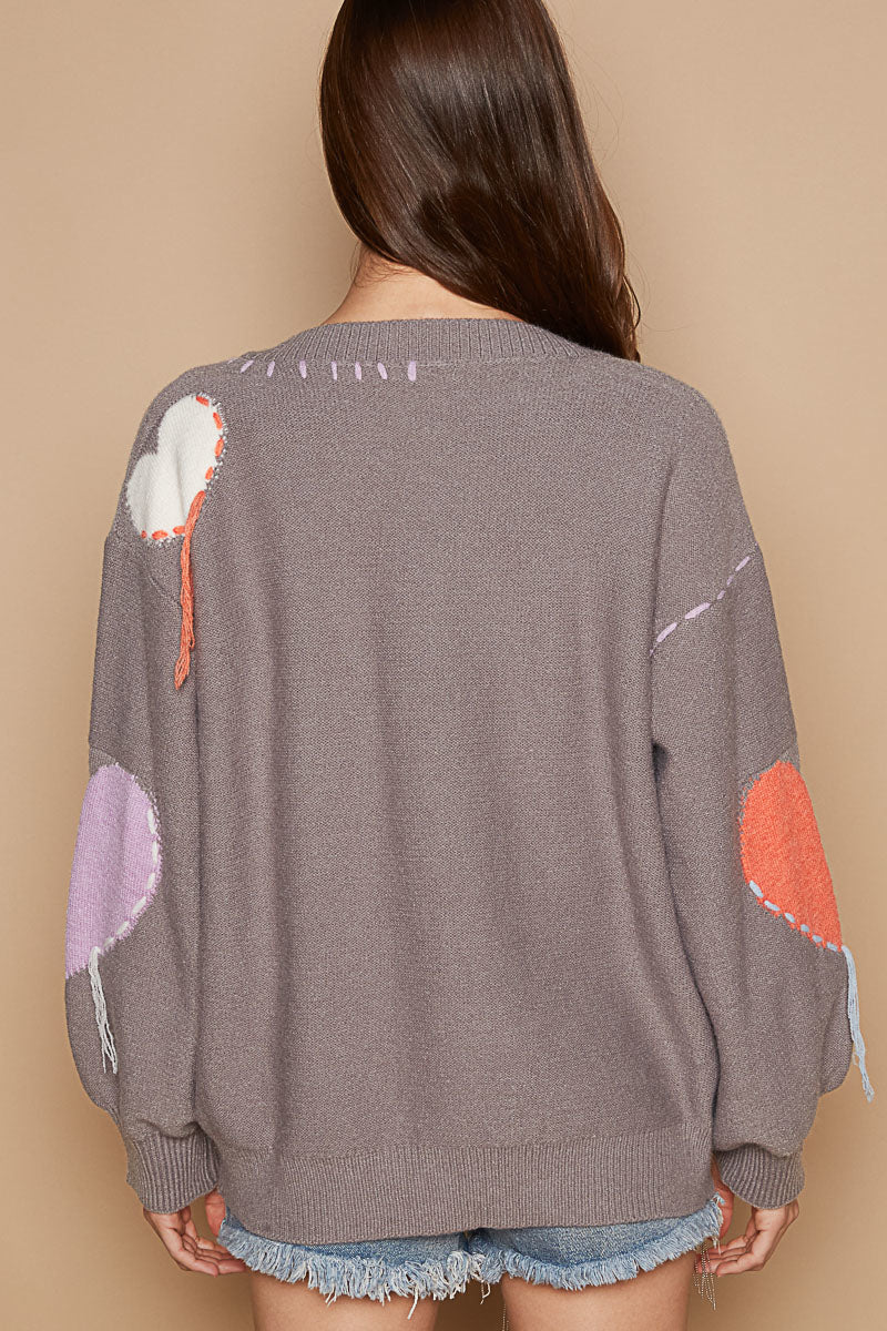 V-neck, balloon sleeve, relaxed fit acrylic sweater