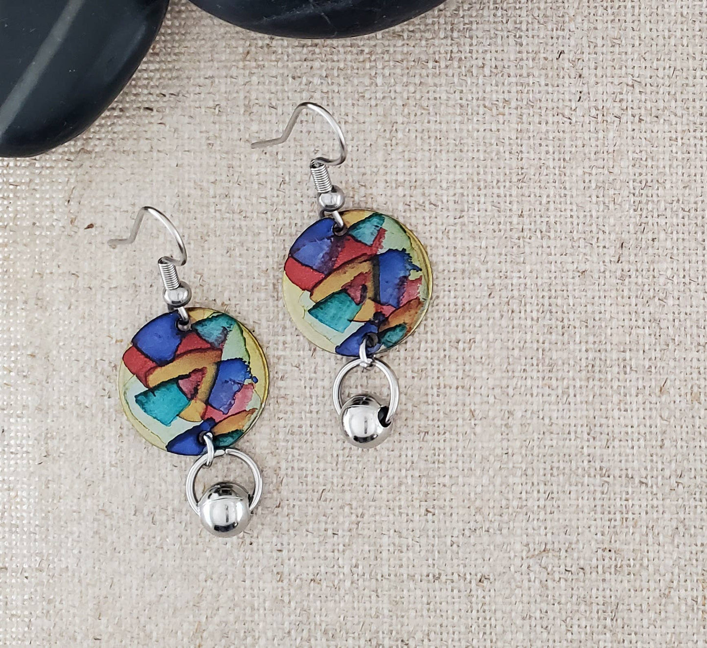 Alcohol Ink Stainless Steel Ball Connector Earrings