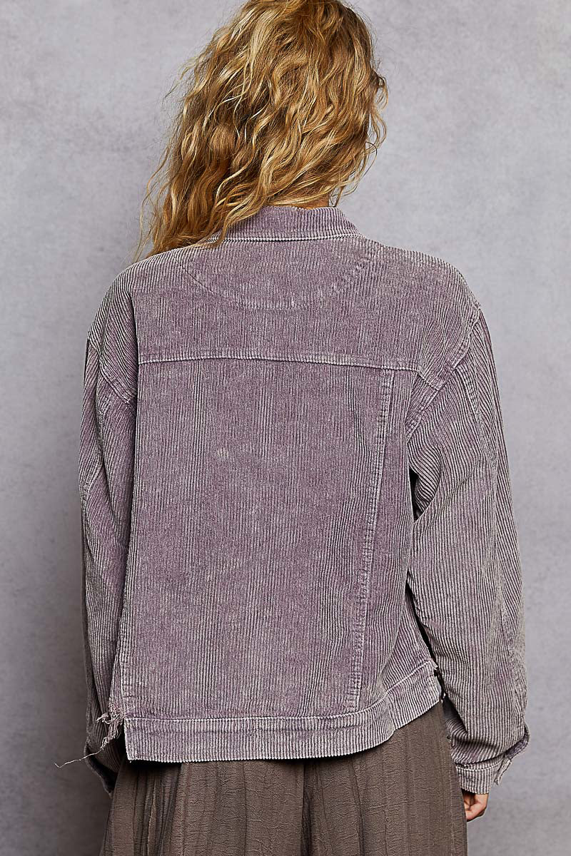 Washed Mauve Corduroy Button Jacket