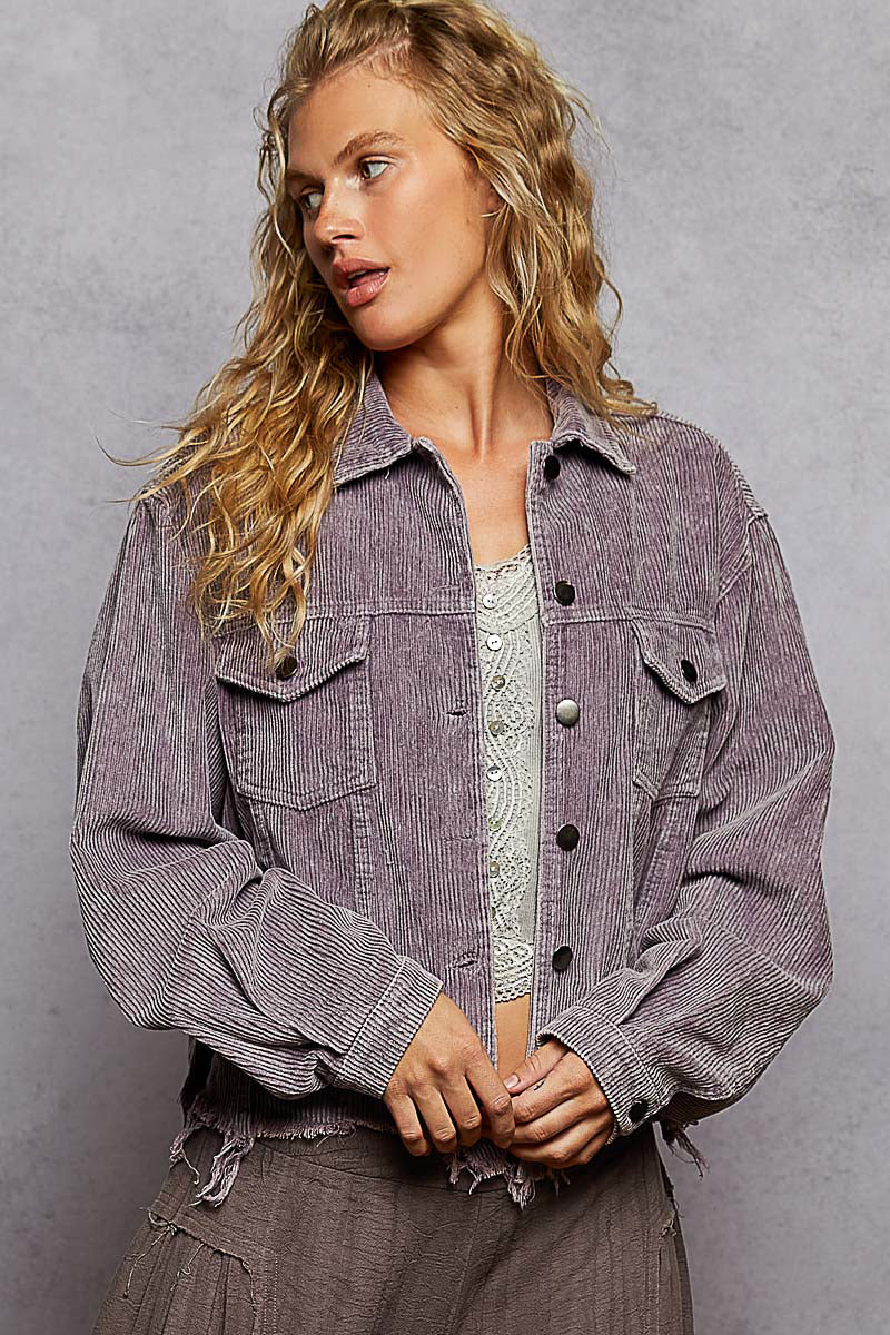 Washed Mauve Corduroy Button Jacket