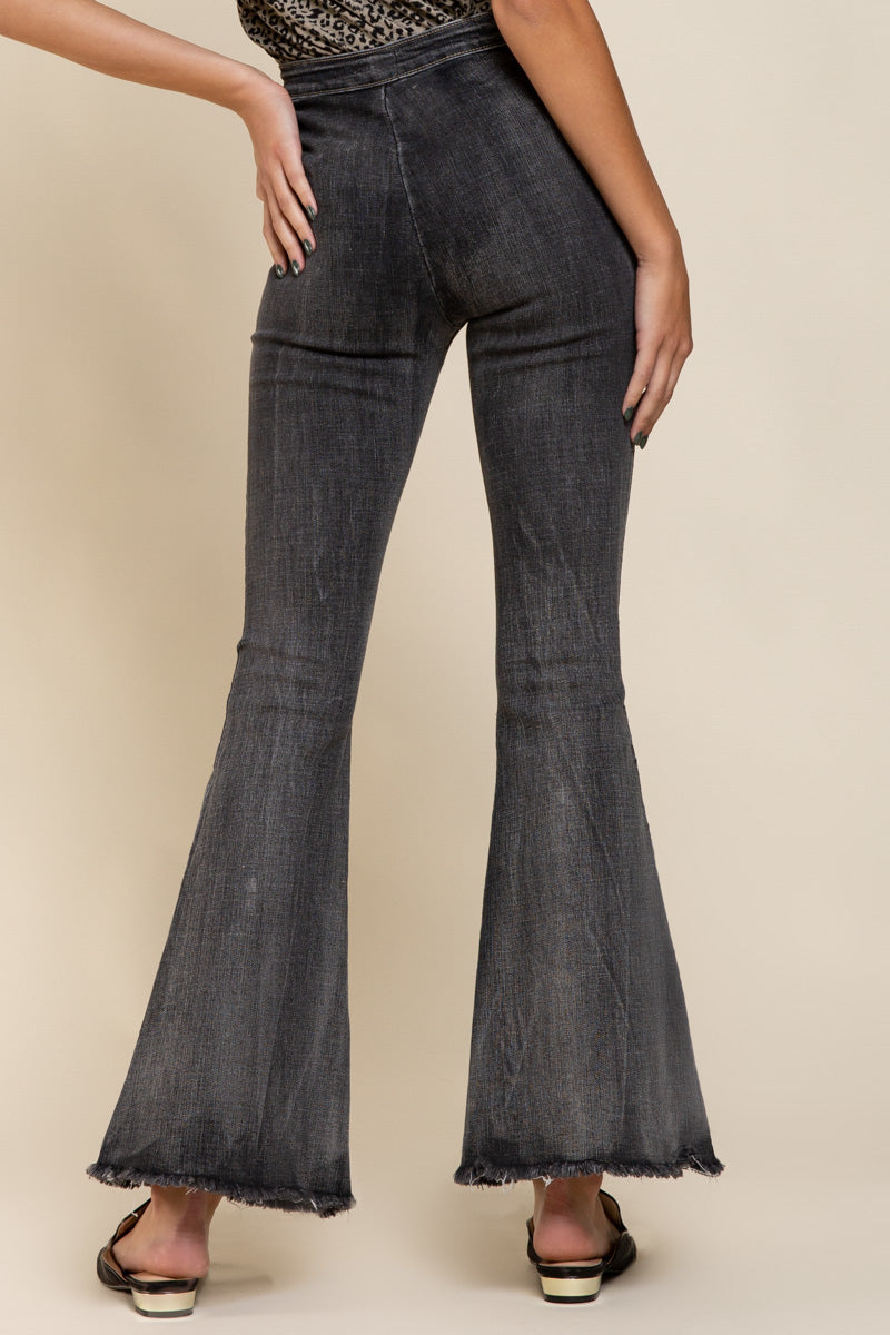 High-Rise Black Flare Jeans with Raw Hem