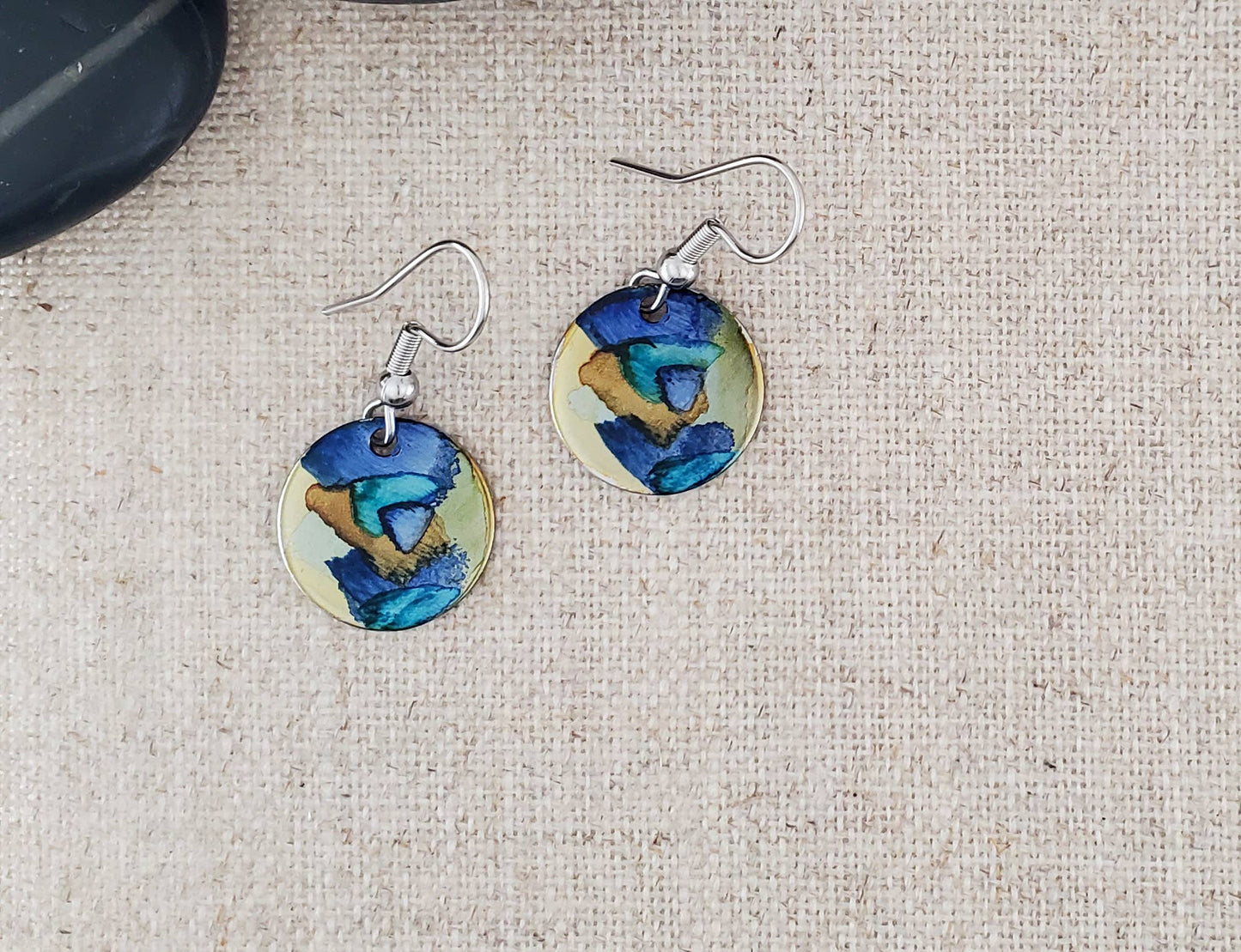 Alcohol Ink Stainless Steel Small Circle Earrings