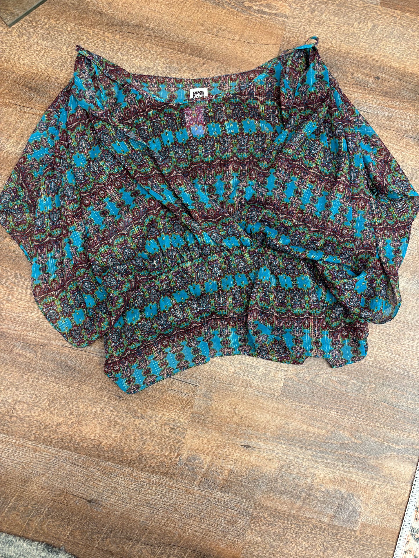 Maroon and blue sheer top