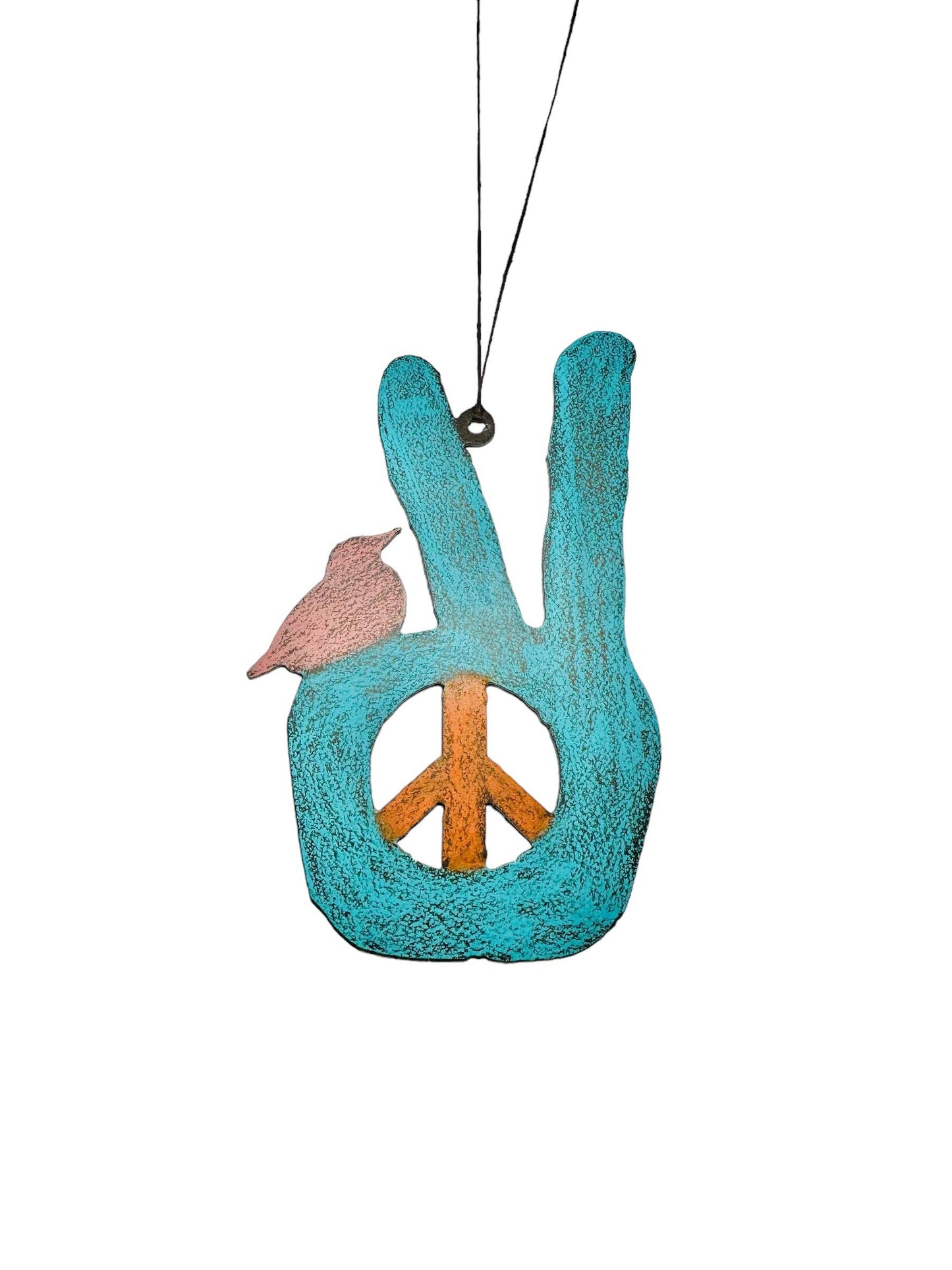 Peace sign ornament hippie hand bird metal gift recycled USA