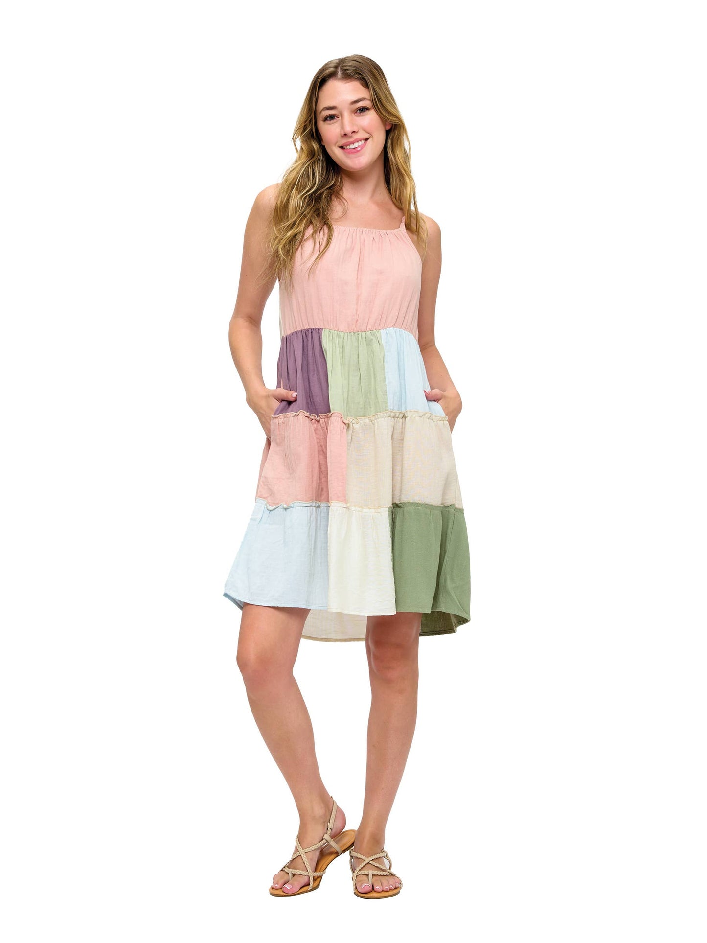 Flowy Tiered Colorblock Patchwork Dress