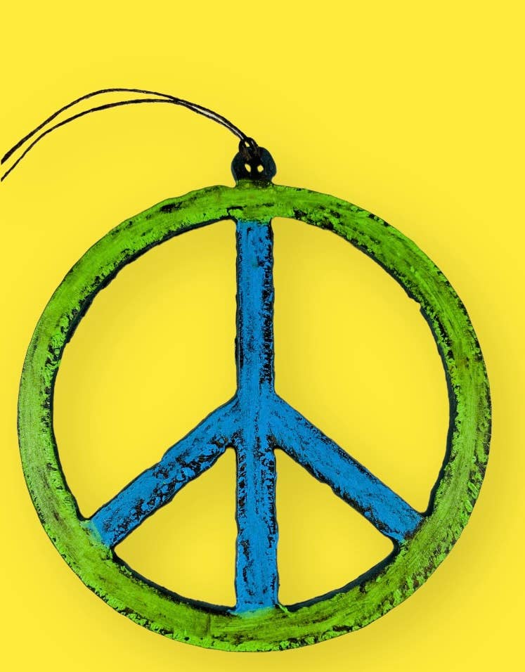 Peace sign ornament hippie recycled metal art USA impulse
