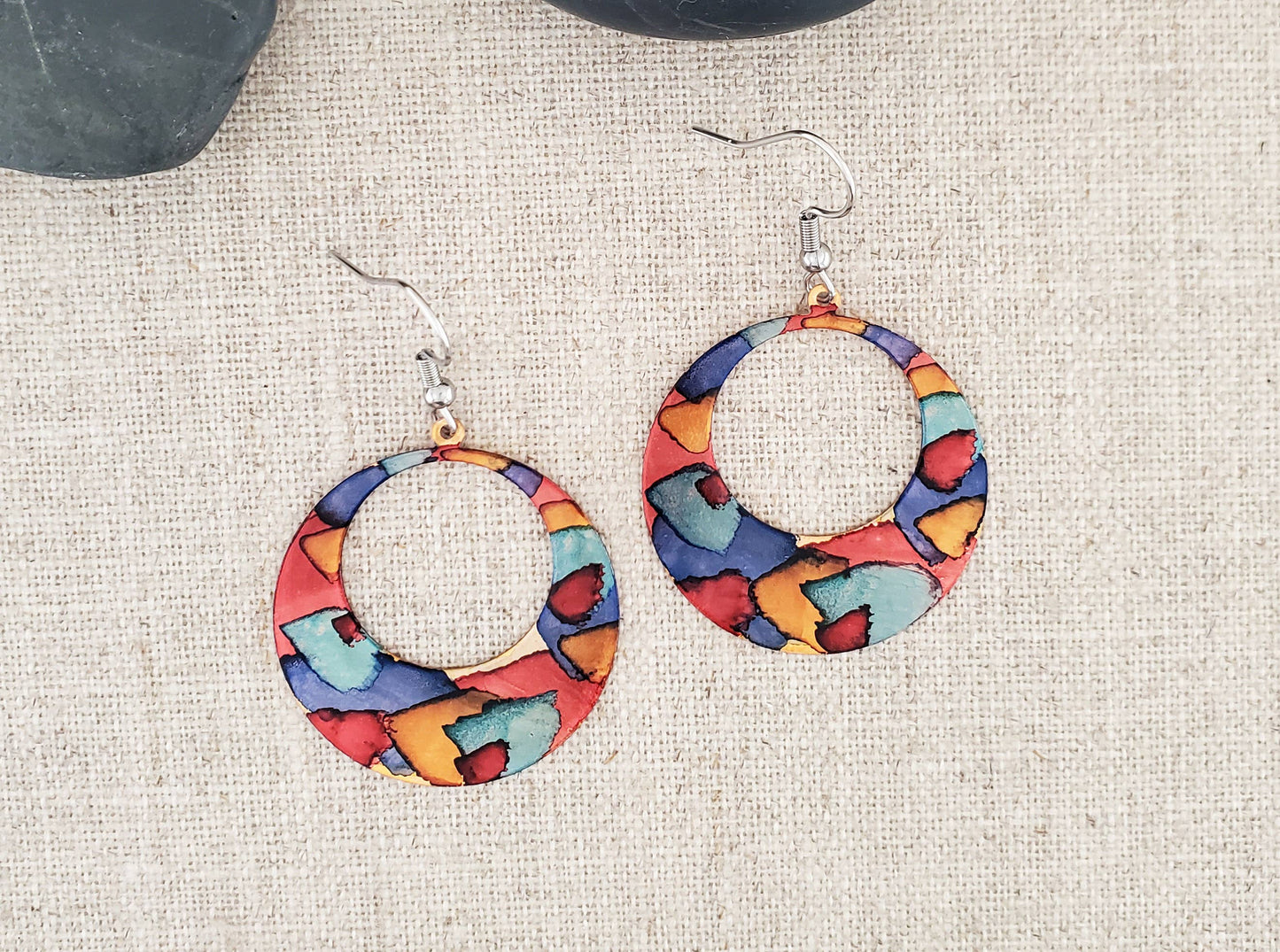 Alcohol Ink Copper Circle GoGo Earrings