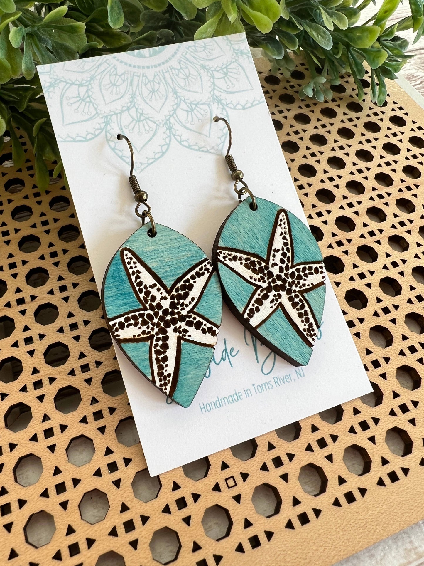 Starfish light blue hand painted lightweight wood