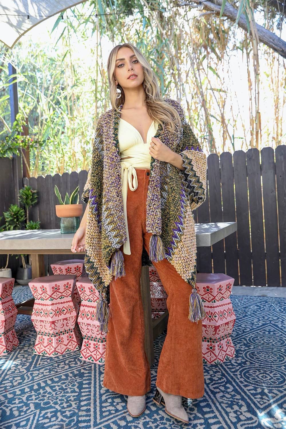 Unique Patterned Crochet Ruana – Colorful Tassel Cardigan ❤️