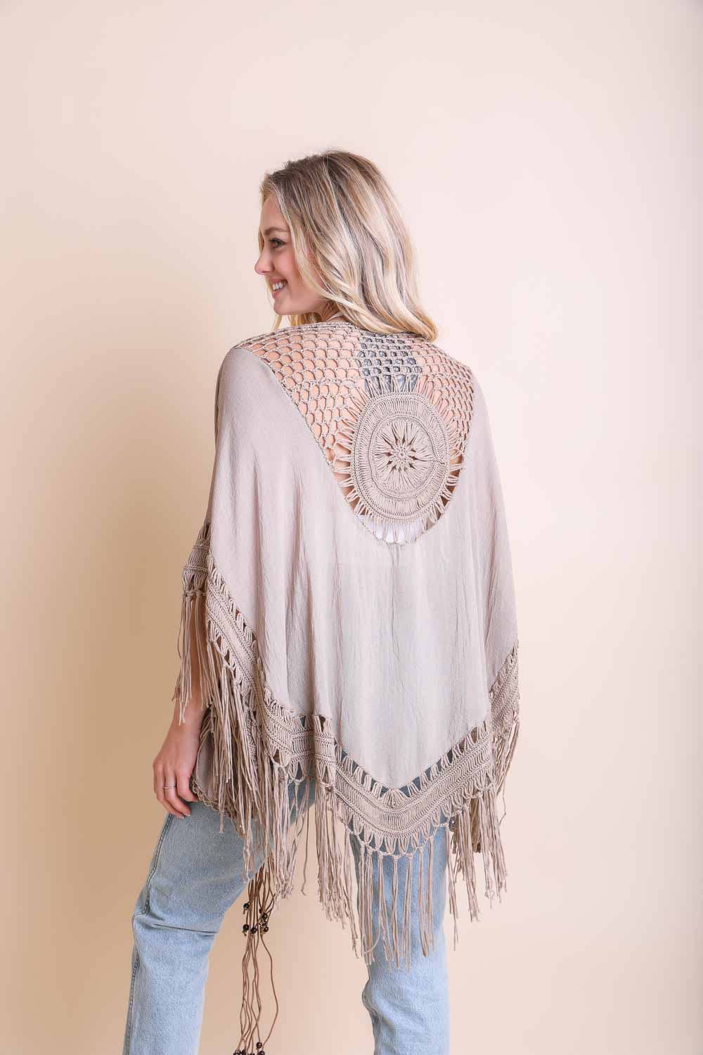 Festival-Ready Crochet Back Tasseled Kimono Jacket π€