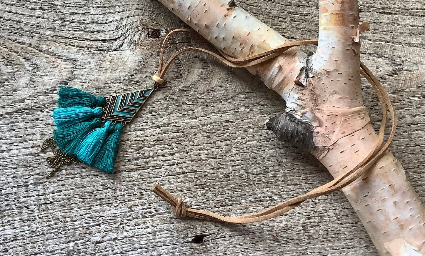 Necklace, tassel necklace, suede necklace