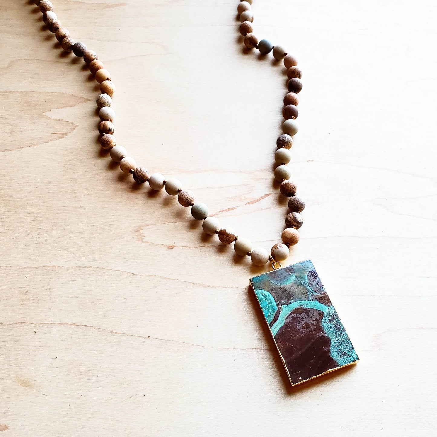 Bohemian Necklace with Jasper & Ocean Agate Pendant