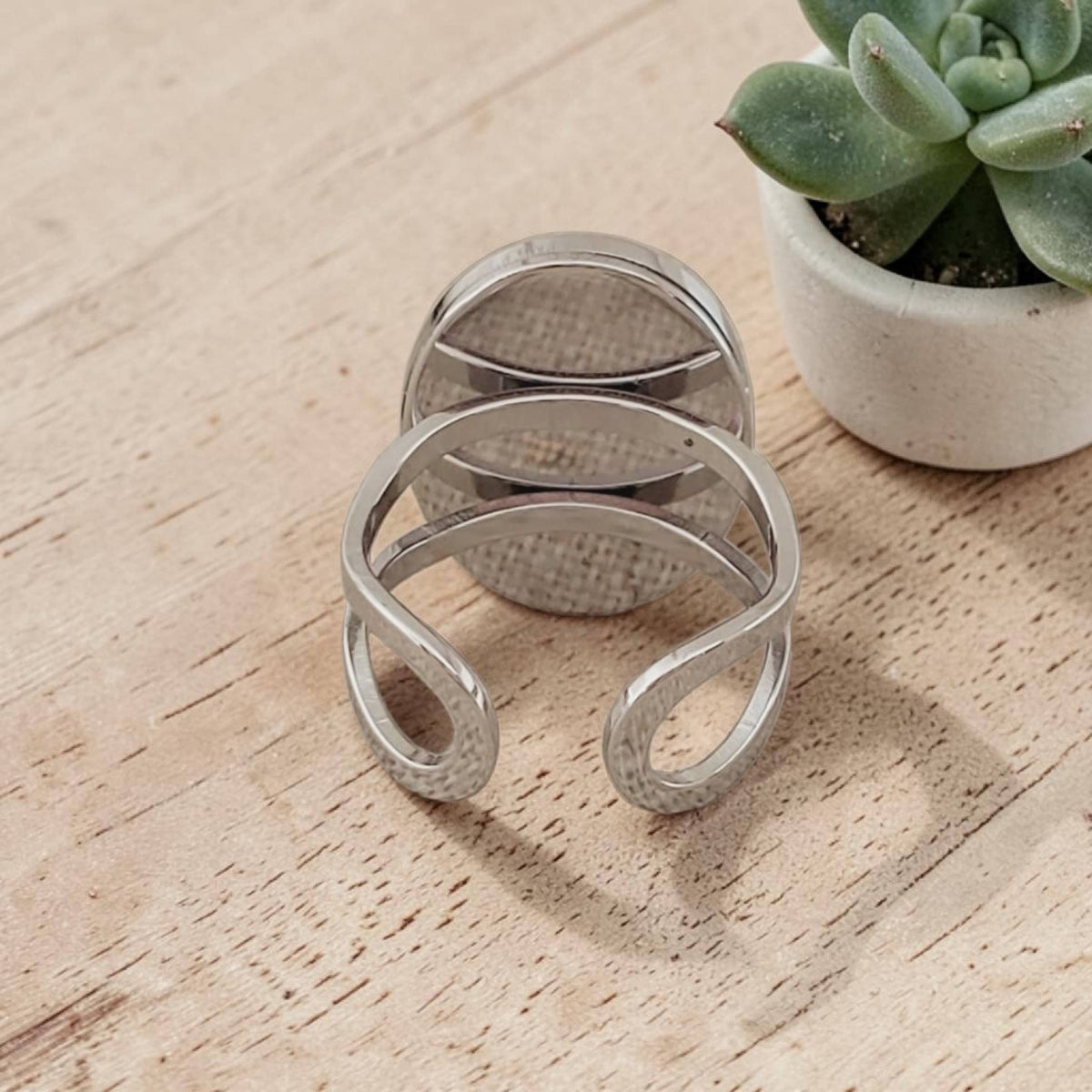 Unakite & Stainless Adjustable Ring Cuff