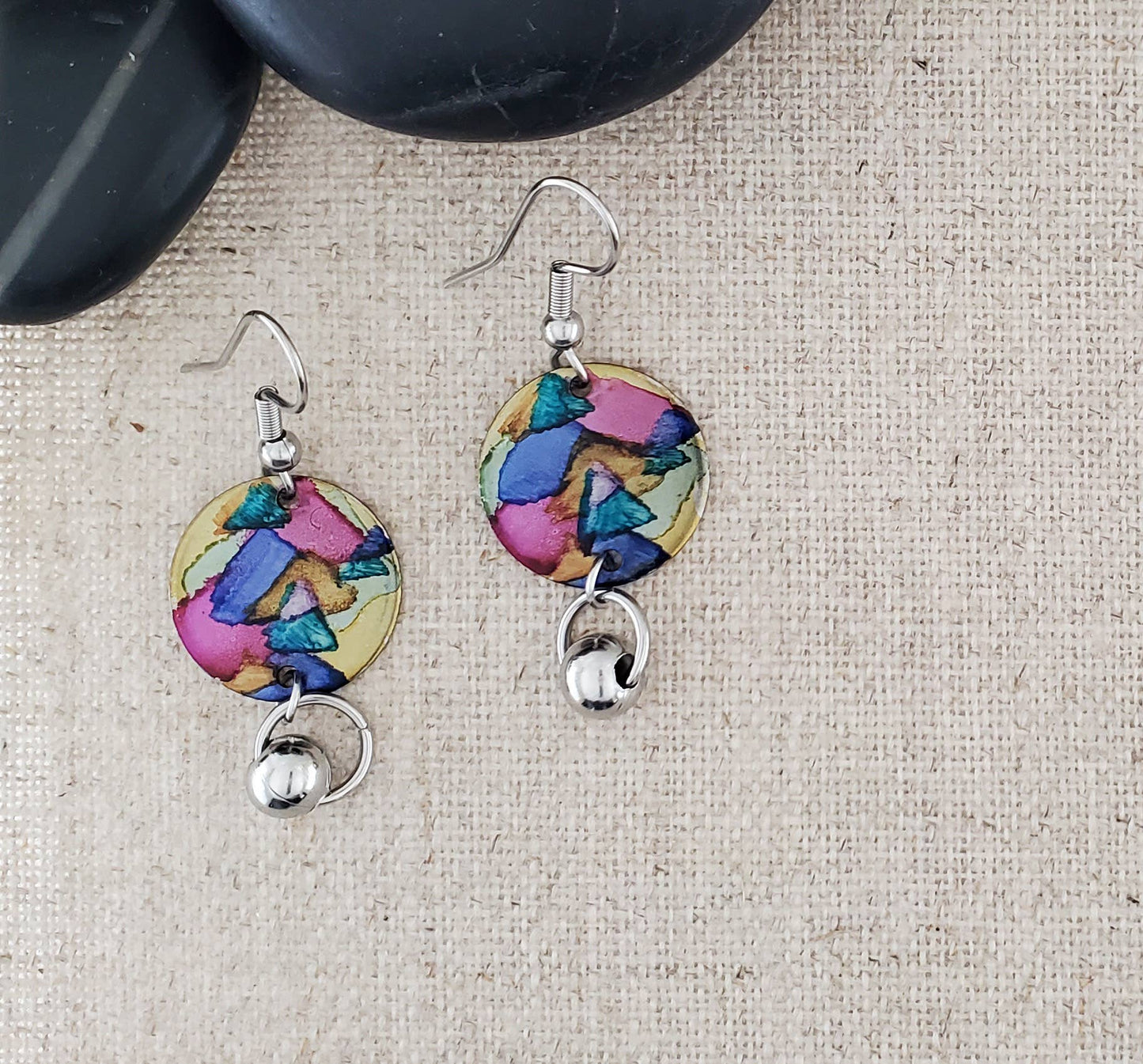 Alcohol Ink Stainless Steel Ball Connector Earrings