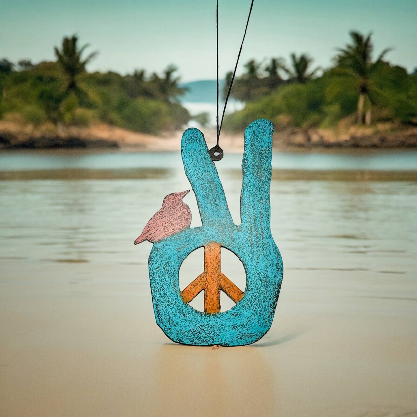 Peace sign ornament hippie hand bird metal gift recycled USA
