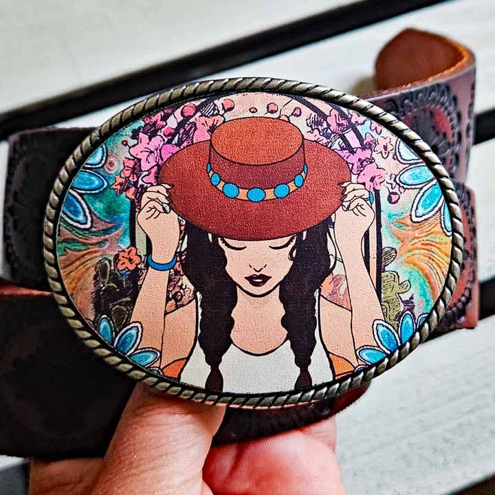 Boho Cowgirl Oval Belt Buckle