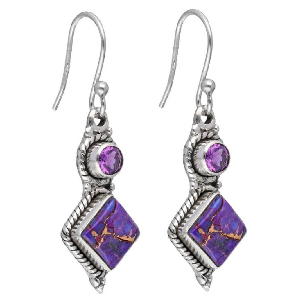 Prairie Girl Turquoise and Amethyst Sterling Dangle Earrings
