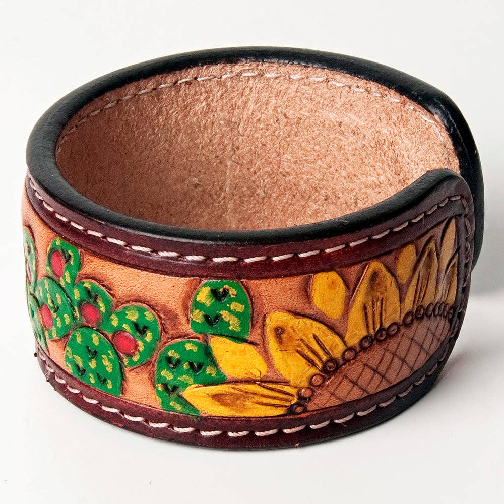 LC-ADBRF162 Hand tooled carved Genuine Leather Bracelet women
