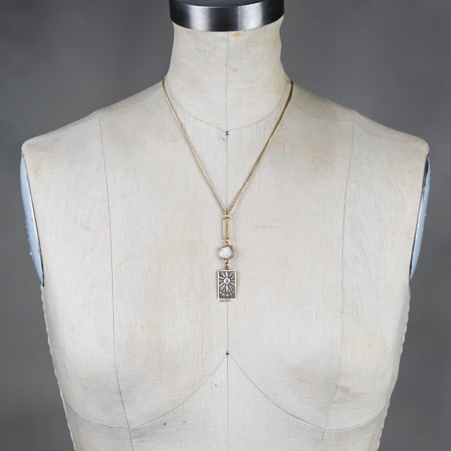 Here Comes The Sun Brass w/ Inset Stone & Crystal Necklace
