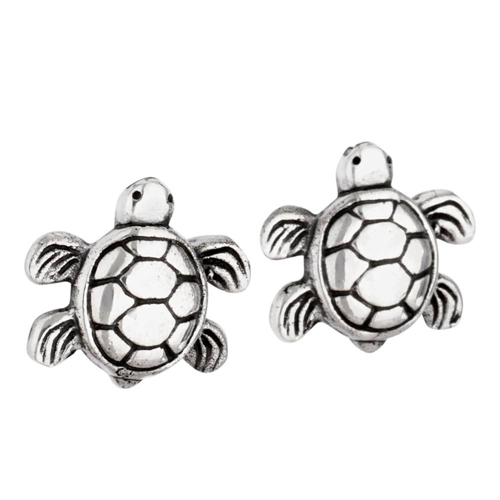 Swimming Sea Turtle Sterling Silver Stud Earring