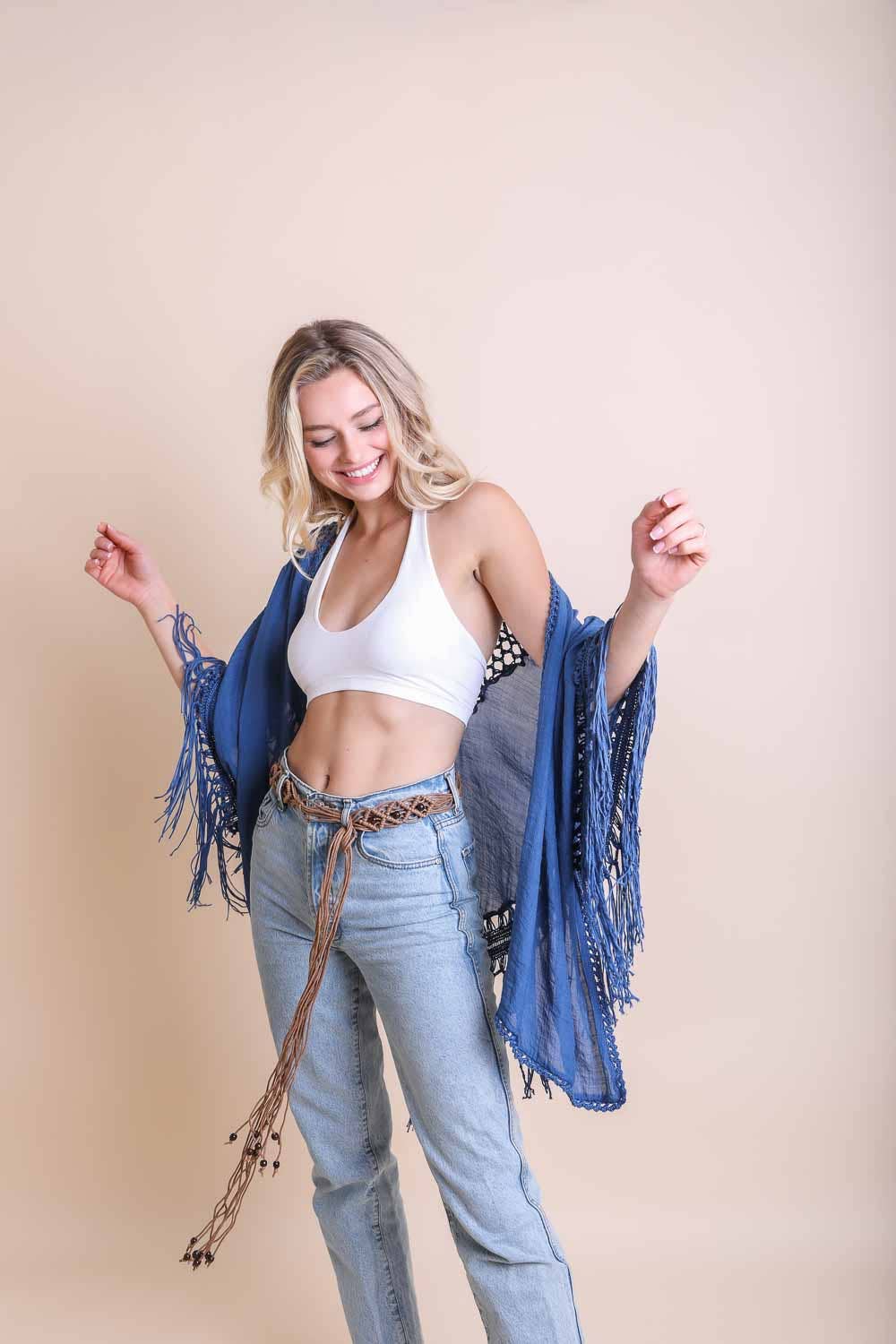 Festival-Ready Crochet Back Tasseled Kimono Jacket π€