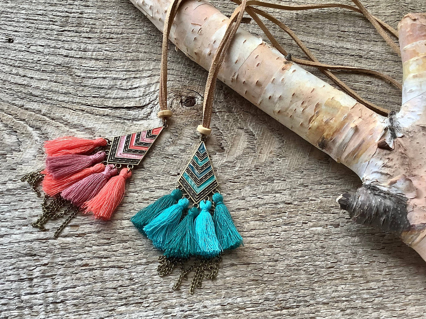 Necklace, tassel necklace, suede necklace