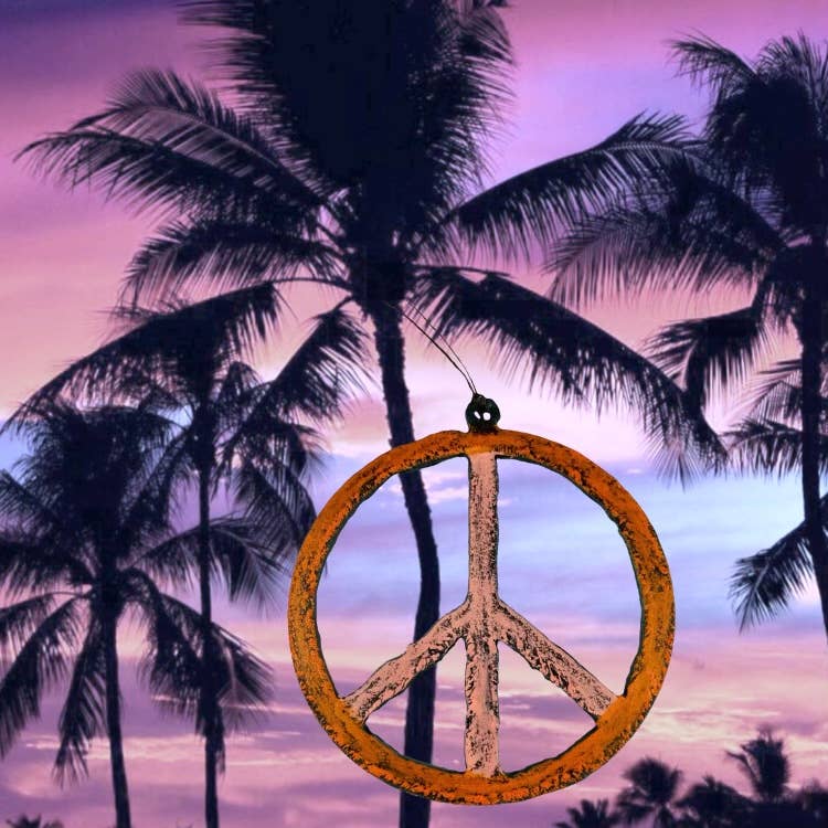 Peace sign ornament hippie recycled metal art USA impulse