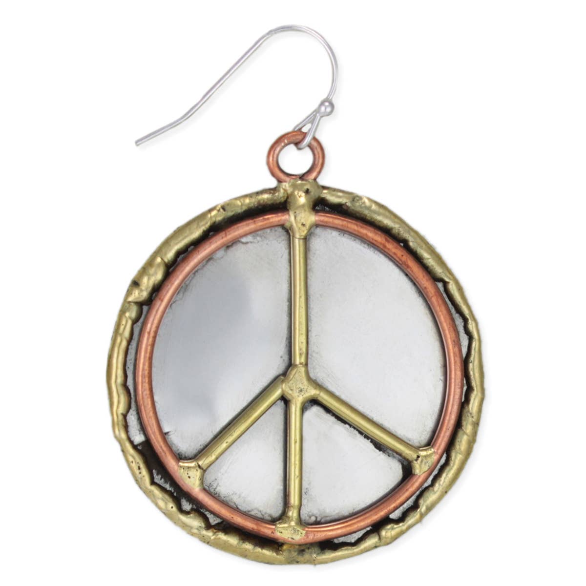 Mixed Metal Textured Peace Sign Earrings