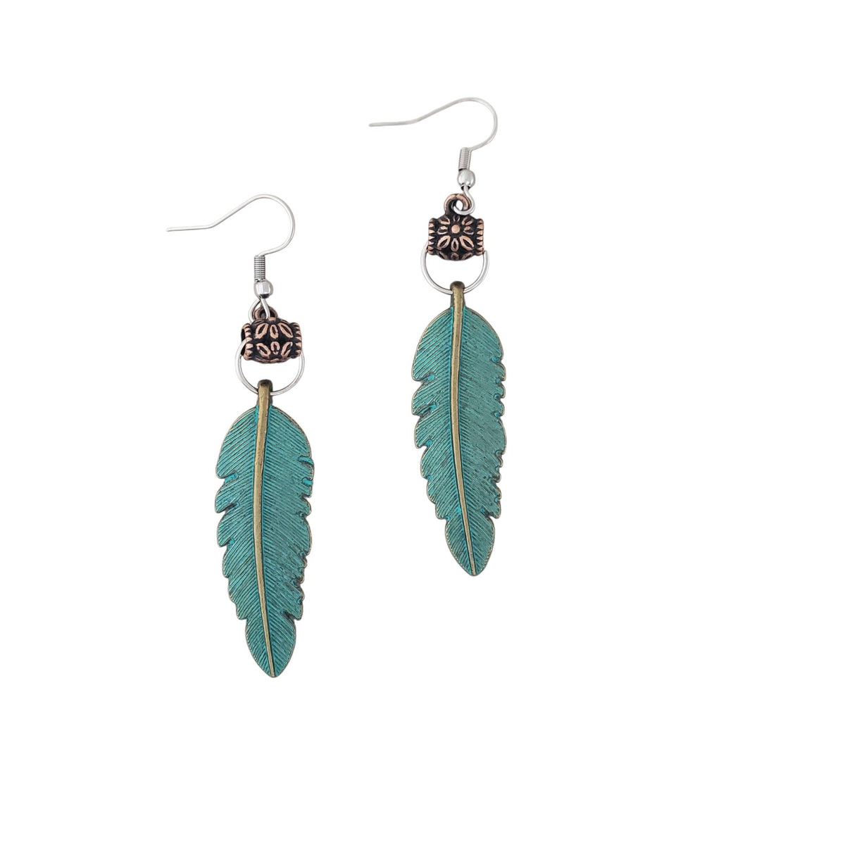 Patina Feather & Stainless Earrings