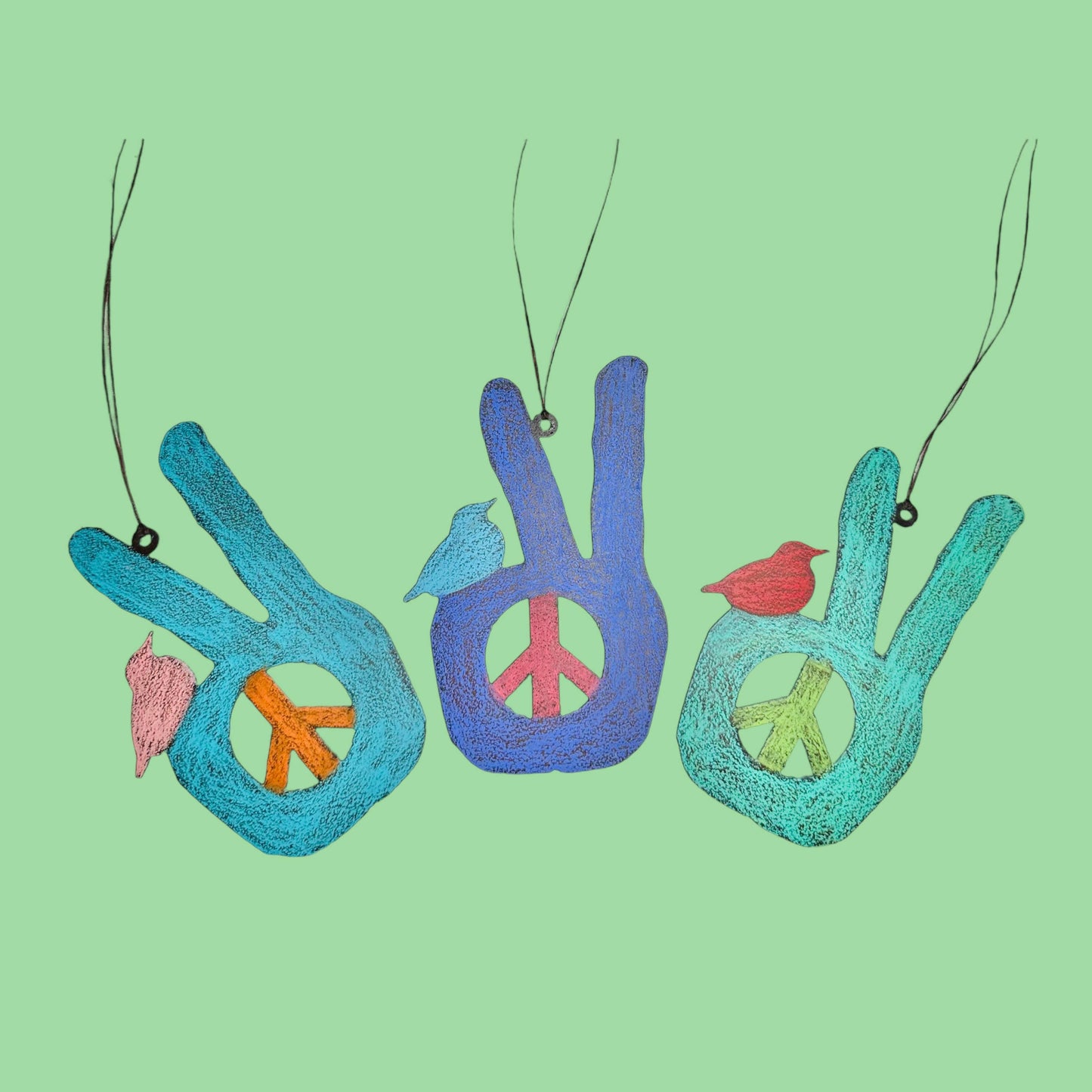 Peace sign ornament hippie hand bird metal gift recycled USA
