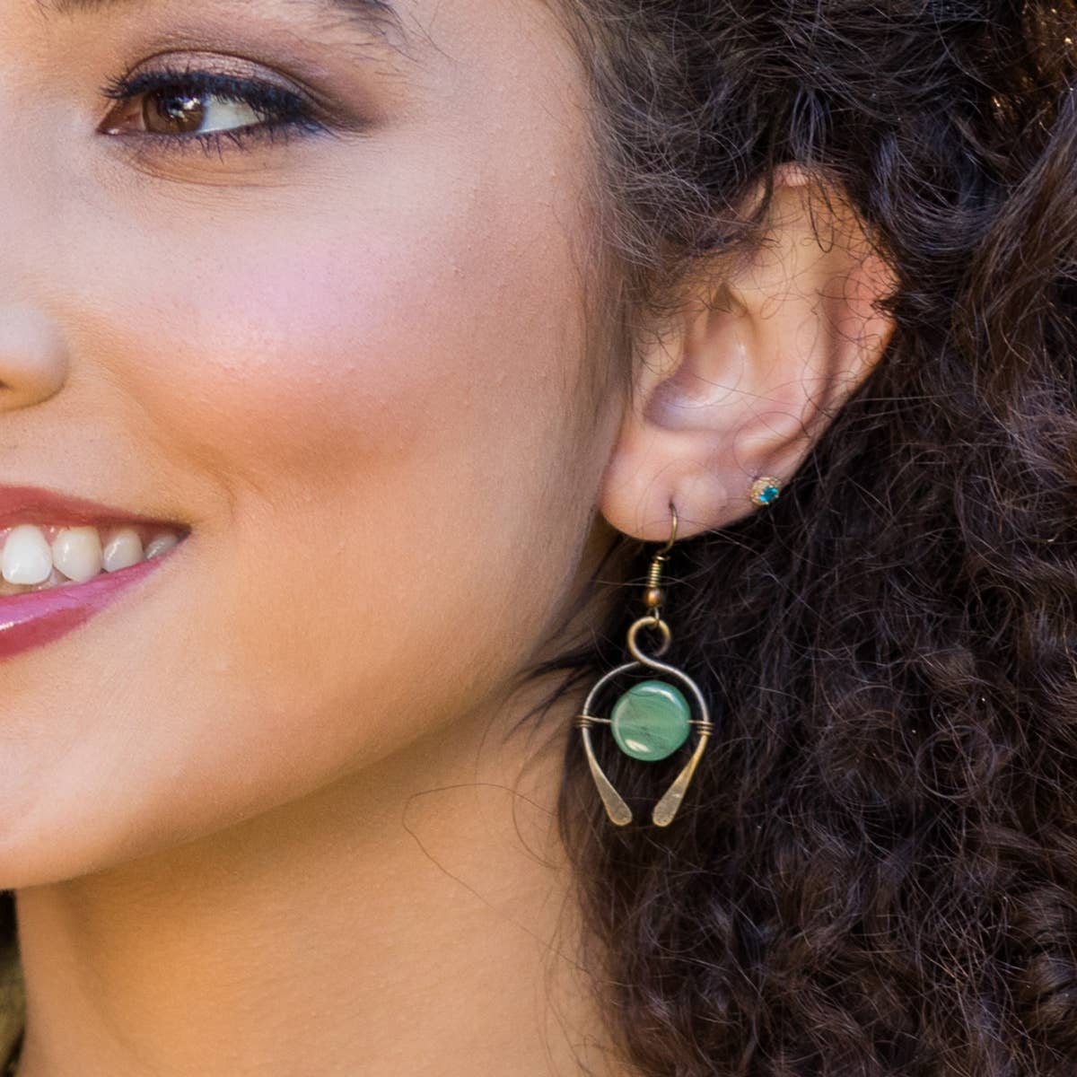 Handmade Antique Brass Aventurine Leaf Earrings