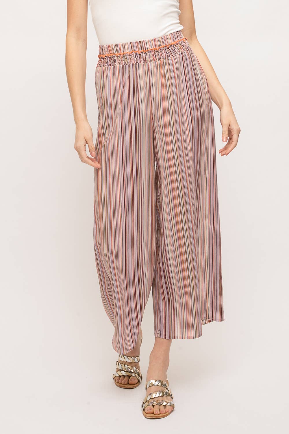Smocked multi stripe pants