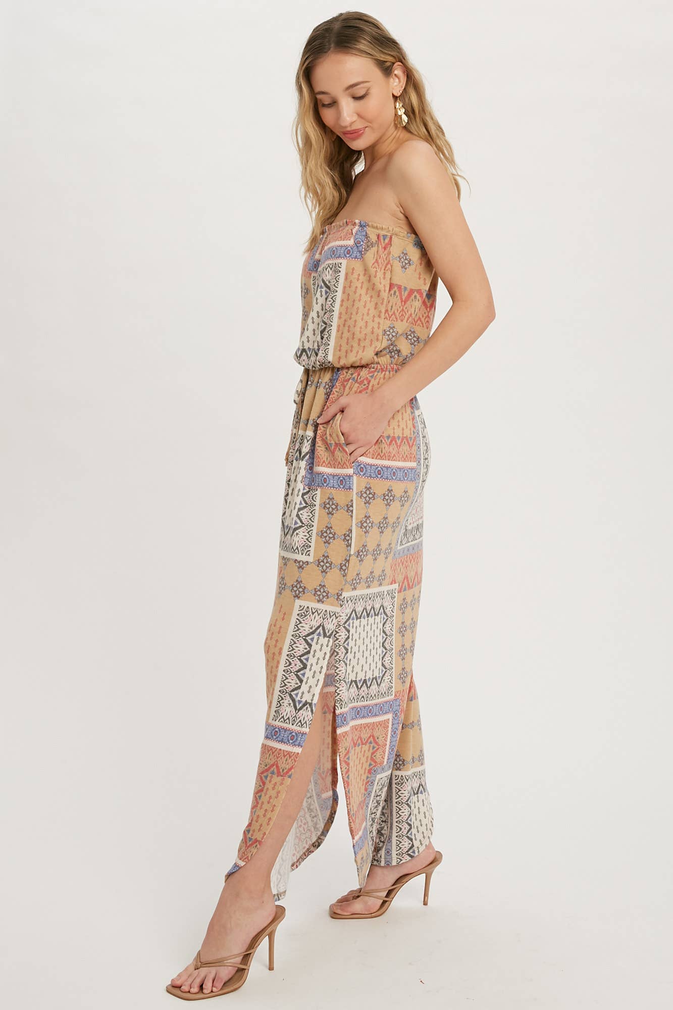 PATCHWORK PRINT TUBE MAXI DRESS