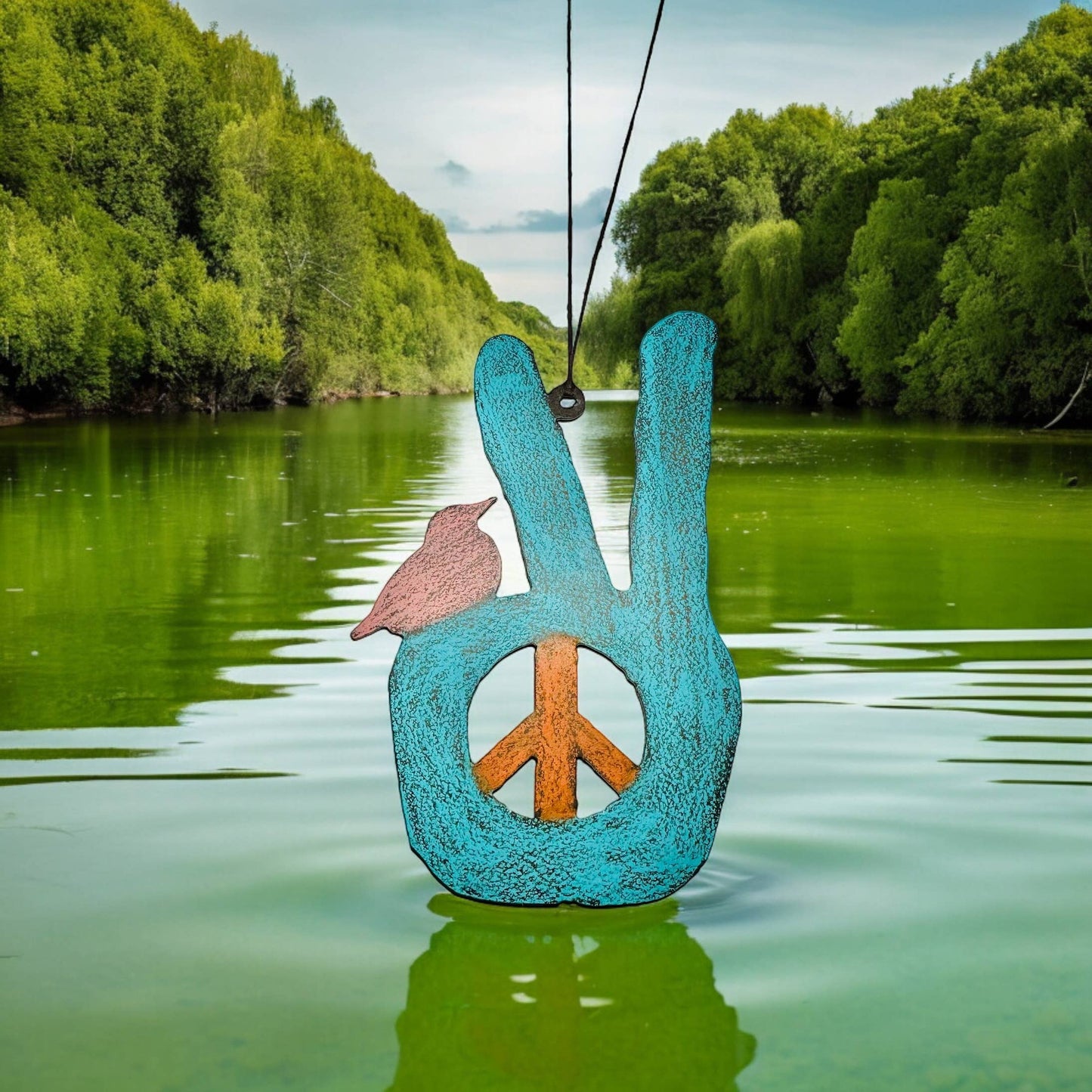 Peace sign ornament hippie hand bird metal gift recycled USA