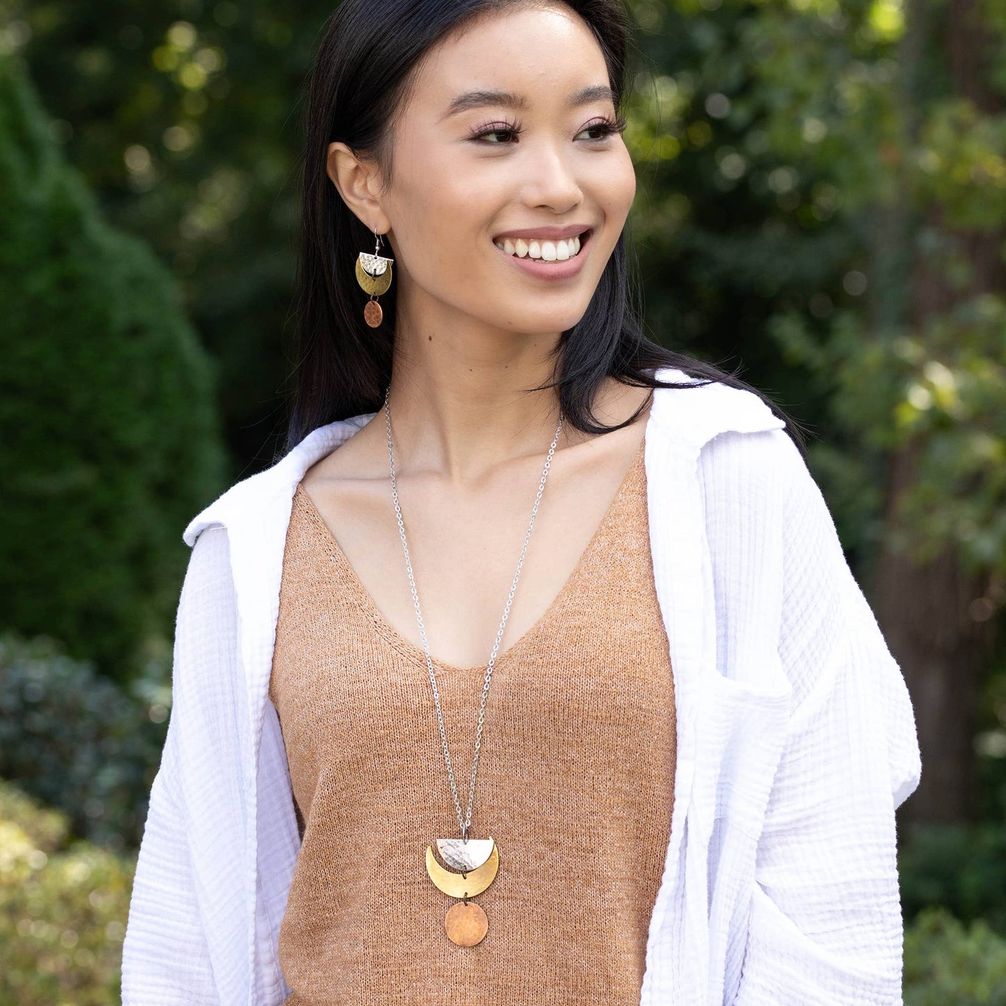 Banjara Collection - Hammered Mixed Metal Abstract Necklace