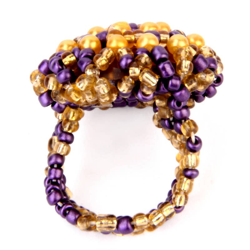 Round hand beaded game day Purple and gold