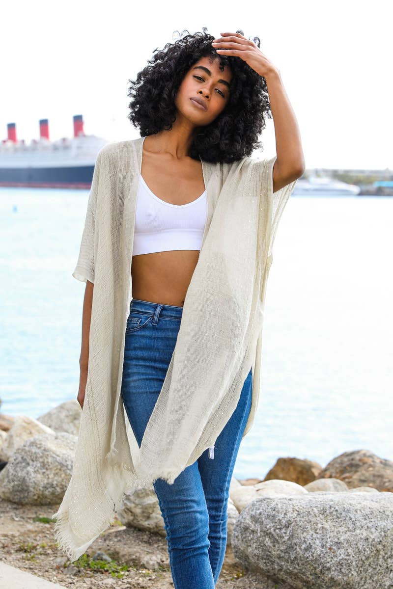 Summer Kimono with Open Weave and Sequin Accents ✨