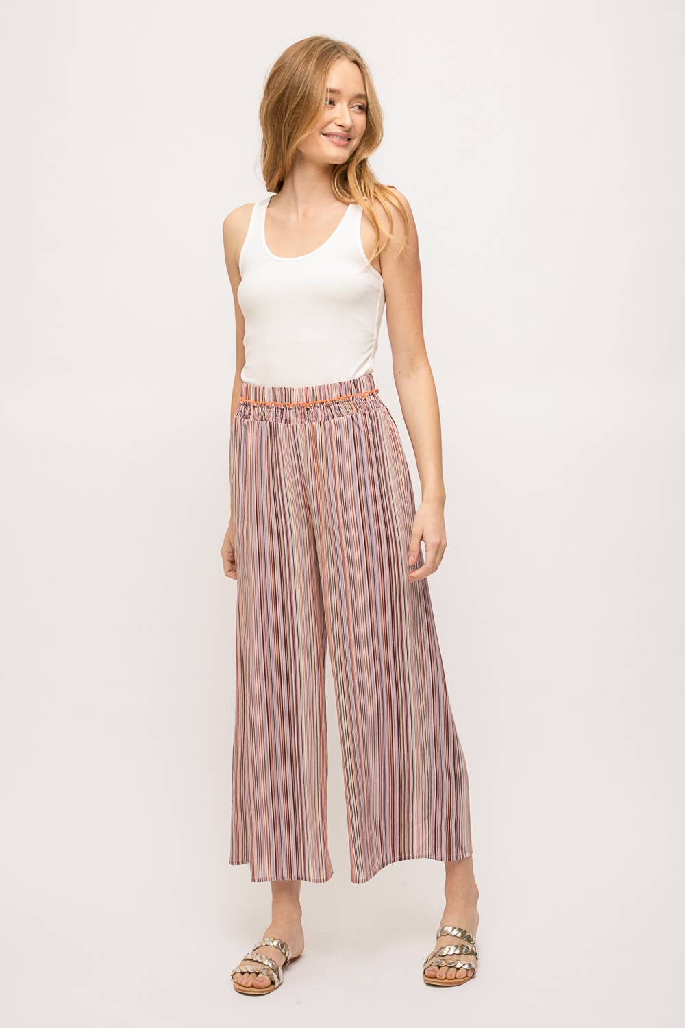 Smocked multi stripe pants
