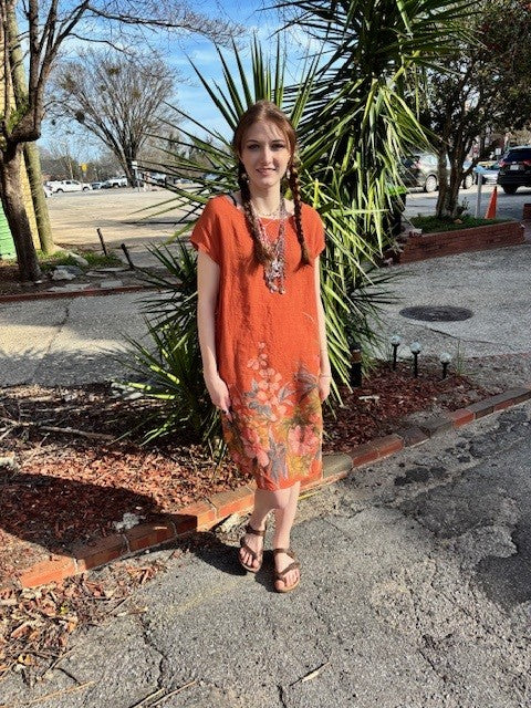 Linen Floral short sleeve dress