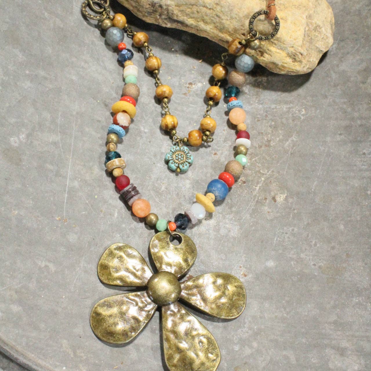 Fun In the Sun Flower Layered Leather Necklace
