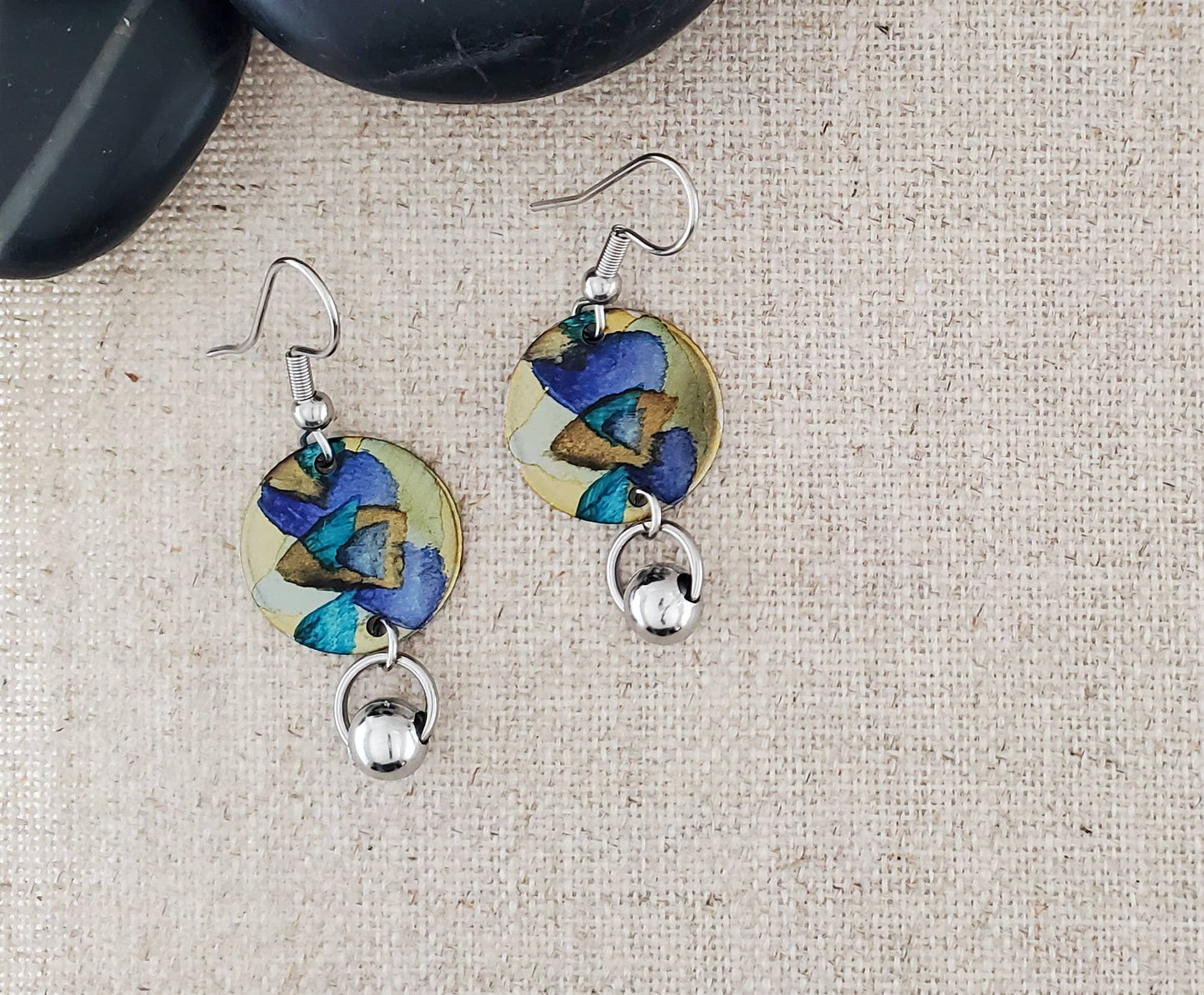 Alcohol Ink Stainless Steel Ball Connector Earrings