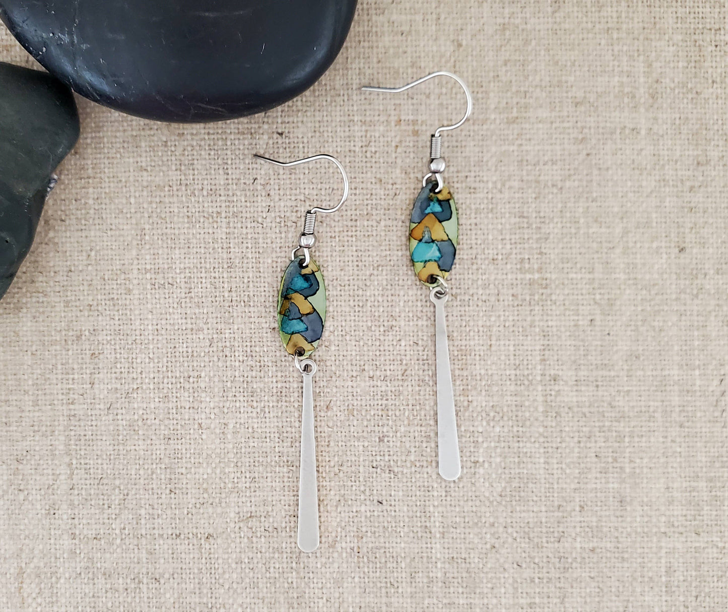 Alcohol Ink Stainless Steel Thin Drop Earrings