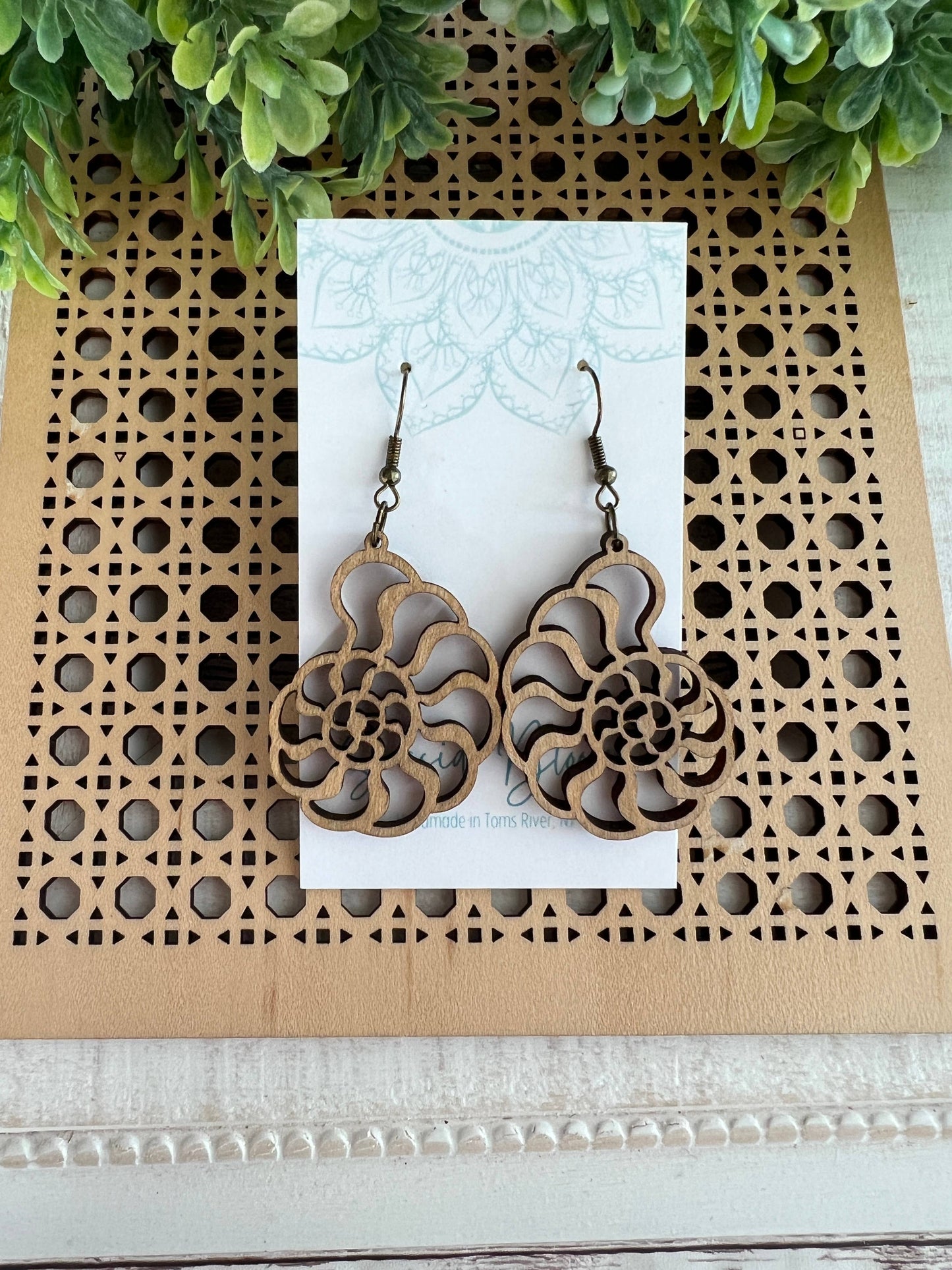 Beach waves lightweight hand painted wood earrings