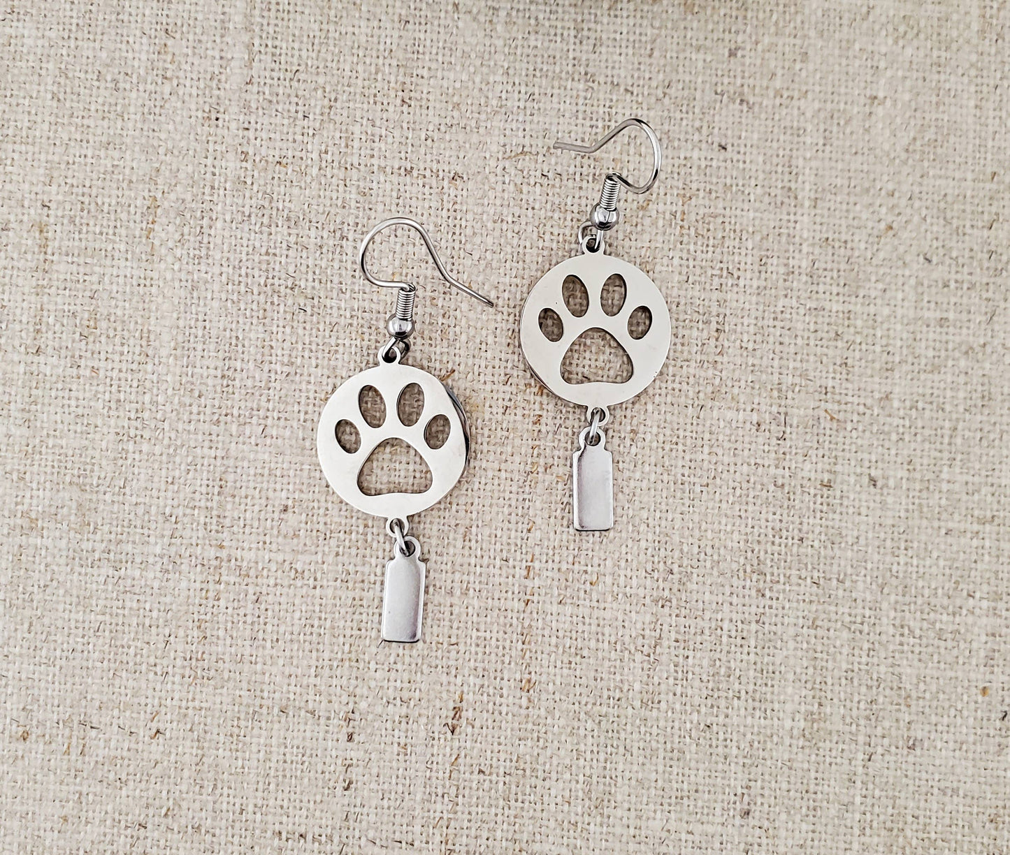 Stainless Steel Dog Paw with Drop Earrings