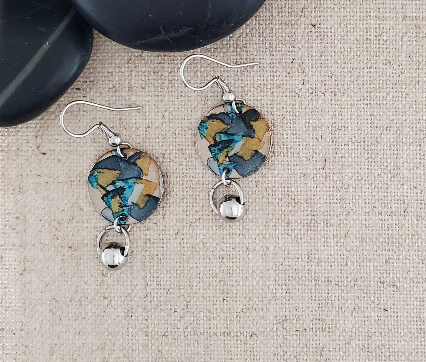 Alcohol Ink Stainless Steel Ball Connector Earrings