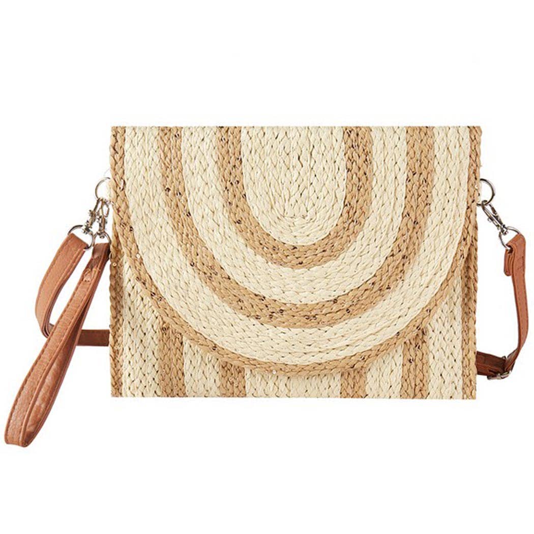 SEQUIN MIXED TWO TONE STRAW CLUTCH & CROSSBODY BAG