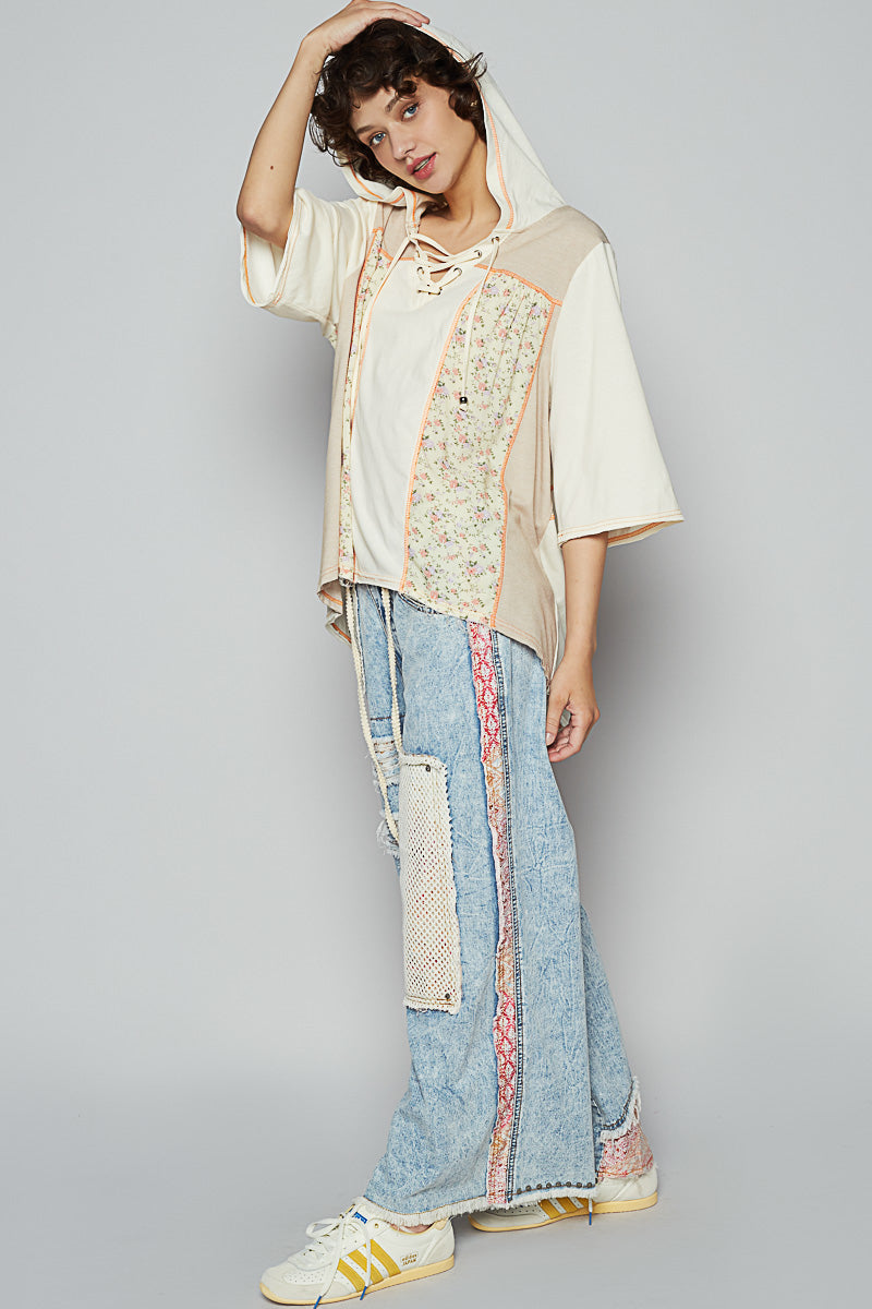 V-Neck Half-Sleeved Roomy Top