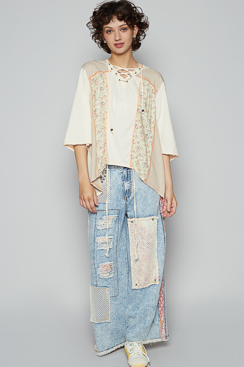 V-Neck Half-Sleeved Roomy Top