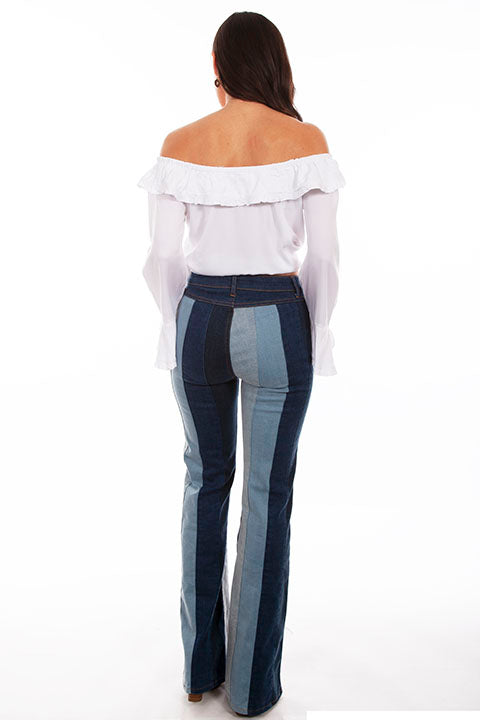 Multi-Colored Panel Flare Jeans